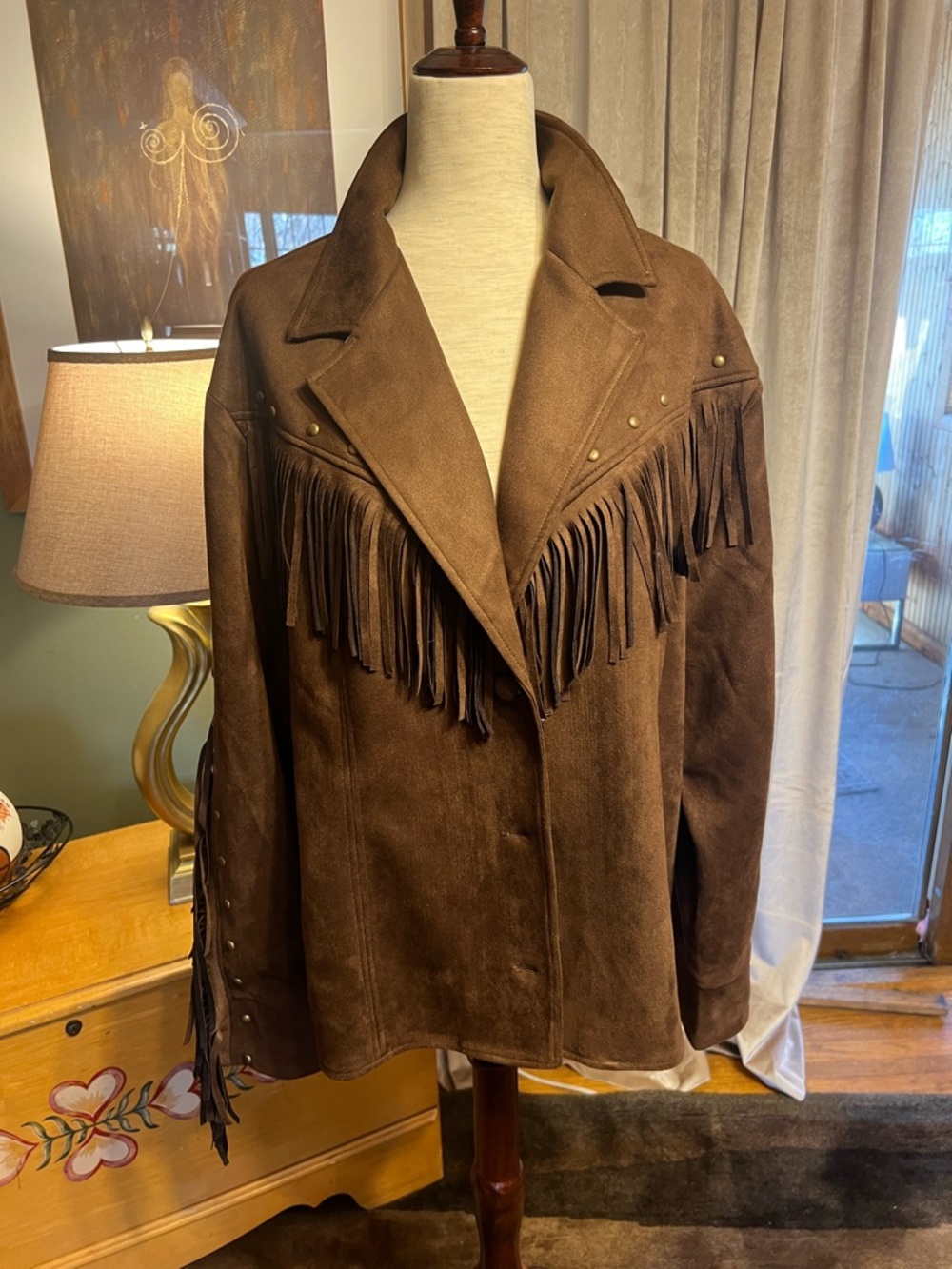 Women’s Brown Faux Suede Fringe Jacket